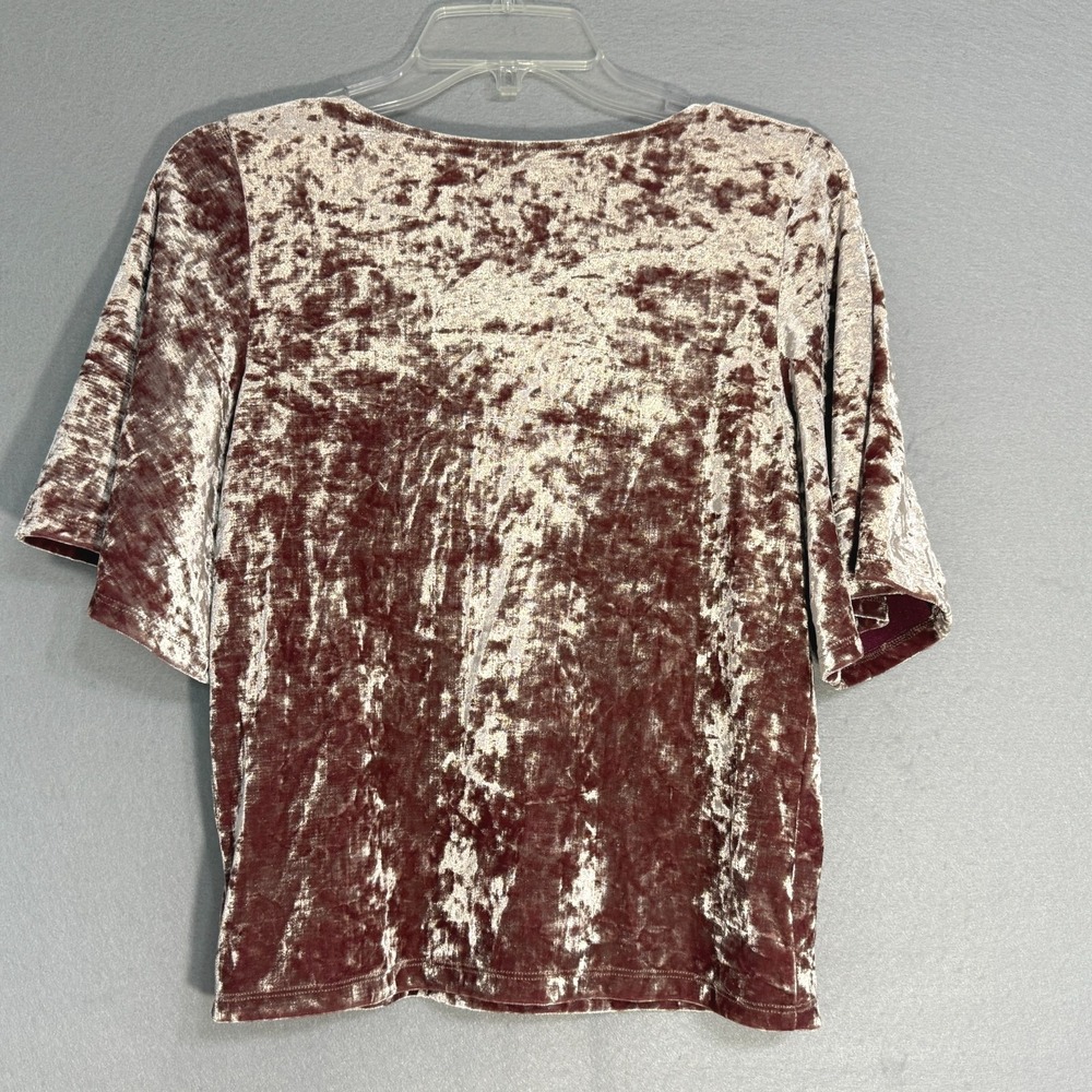 American Eagle Lace Up Crushed Velvet Top Womens Size M Burgundy Y2K Boho Goth - Picture 2 of 6
